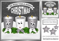 Funny face candles with bows and silver stars 8x8