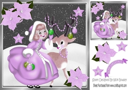 Girl in lilac with deer and lilac poinsettias 8x8