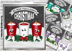 4 Funny face candles with bows and stars card fronts 8x8 mini kit (set one)