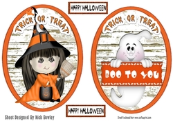 Two Halloween toppers of a witch and a ghost (orange)