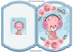 Cute kitty with pink roses and star bracket card