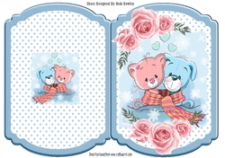 Cute kitty and puppy in scarf with pink roses and star bracket card