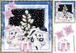Cute bunnies with christmas tree 8x8