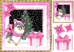 Cute owl in pink with christmas tree 8x8