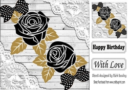 pretty ornate black roses with gold leaves and lace card fronts 8x8