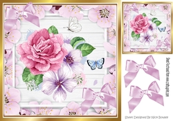 Pretty floral frame with pastel flowers & pink bows 8x8