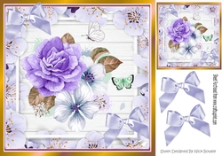 Pretty floral frame with  pastel lilac flowers & bows 8x8