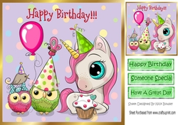 Cute Owls Partying with pretty unicorn 8x8
