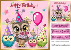 cute owl with cupcake and  friends 8x8