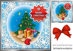A lovely festive christmas with tree in blue snowflake 8x8 frame
