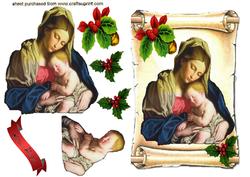 Beautiful Image of Mary & Baby Jesus on a Scroll
