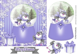 Cute owl in purple snow globe with snowflakes 7x7