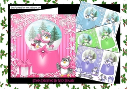 4 Cute owls in snow globes with snowflakes card fronts 7x7 mini kit