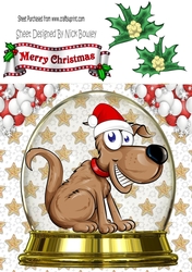 Big toon Dog in santa hat in snowglobe 8x8