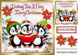 Cute carol singing penguins in snow scene 8x8