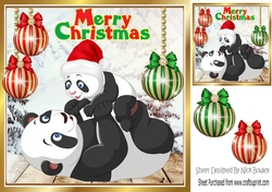 Lovely baby panda in santa hat playing,   with pretty  baubles 8x8