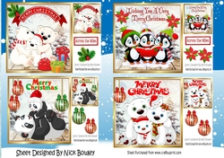 4 lovely christmas Animal card fronts, 2 inserts Mini Kit