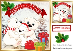 Having cuddles polar bear family in snow frame 8x8