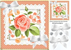 Pretty peach flower arrangement in polkadot and lace frame 8x8
