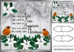  silver Christmas with fern 8x8 card front/insert with garland and robins