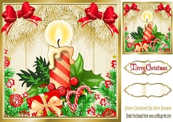 Lovely gold Christmas with fern 8x8 card front with candle & goodies
