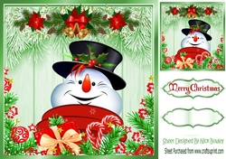 Lovely green Christmas with fern 8x8 card front with a jolly snowman