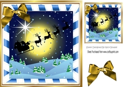 silhouette of santa and his sleigh flying, in blue stripe frame 8x8