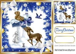 Lovely Blue Holly and Baubles frame edged with gold card front animals
