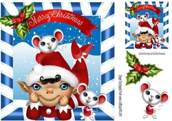santas elf in red with cheeky mice 8x8
