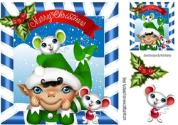 santas elf in green with cheeky mice 8x8