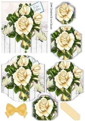 pretty gold roses, on wood panel and lace bracket pyramids with butterflies