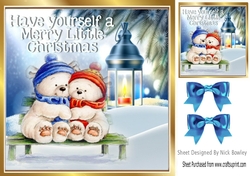 Cuddle up in the snow white bears with lantern 8x8