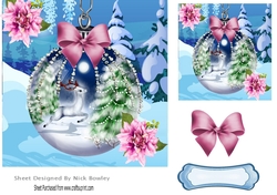 Pretty festive bauble with deer, diamonds, and bow 7x7