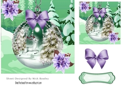 Pretty festive bauble with deer, diamonds, and purple bow 7x7