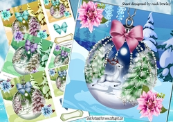 4 Pretty festive baubles with deers, diamonds, and bows 7x7 mini kit