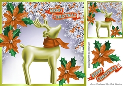 Pretty christmas deer in white berry frame 8x8 (peach)