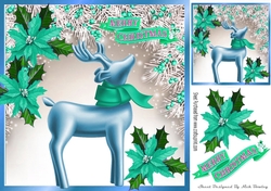 Pretty christmas deer in white berry frame 8x8 (blue)