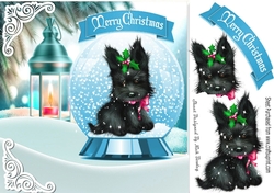 Cute scottie dog in snow globe with lantern 8x8 (turq)