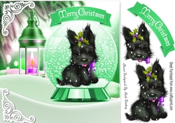 Cute scottie dog in snow globe with lantern 8x8 (green)
