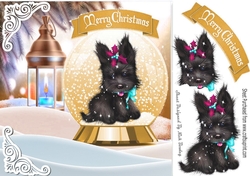 Cute scottie dog in snow globe with lantern 8x8 (gold)