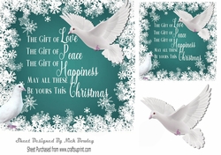 Pretty white doves in turq snow flake 7x7 frame with verse