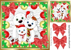 family of polar bears with red/white polkadot bows in bauble frame 8x8