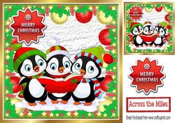 trio of carol singing penguins in bauble frame 8x8