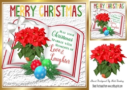 open book with verse poinsettias, & bow 8x8