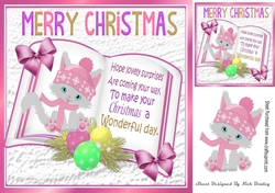 open book with verse and a cute kitten in pink hat 8x8