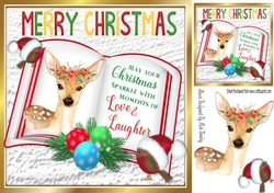 open book with verse and a cute deer with robins 8x8