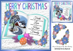 open book with verse and a pretty snowscene with poinsettias 8x8