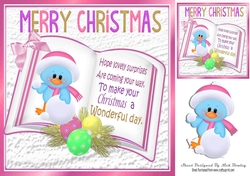 open book with verse and a cute winter bird with snowballs 8x8