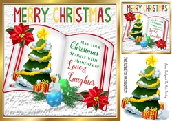 open book with verse and christmas tree with presents  8x8