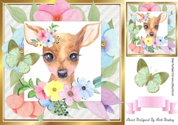 sweet water colour deer in flower frame with butterfly 8x8